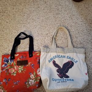 Two cloth totes, Abercrombie and American Eagle.